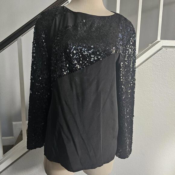 Nina Ricci Paris Sequin Blouse Black 100% Silk Vintage Top Women's Sz 8 - Picture 2 of 11